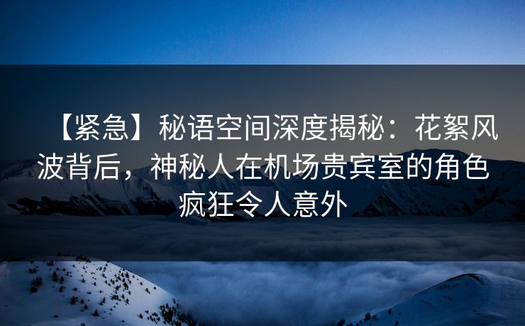 【紧急】秘语空间深度揭秘：花絮风波背后，神秘人在机场贵宾室的角色疯狂令人意外