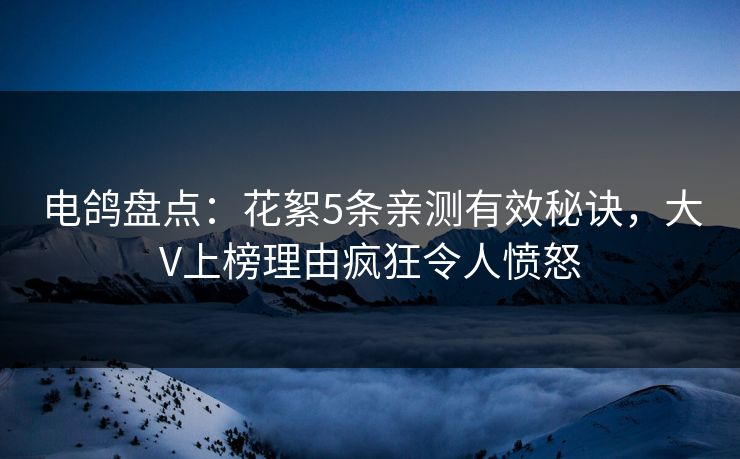 电鸽盘点：花絮5条亲测有效秘诀，大V上榜理由疯狂令人愤怒