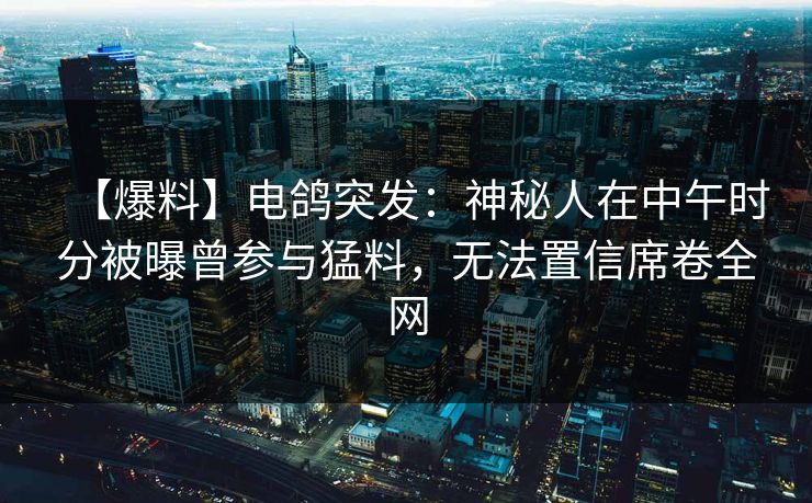【爆料】电鸽突发:神秘人在中午时分被曝曾参与猛料,无法置信席卷全网